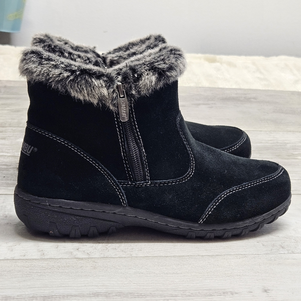 Khombu Black Leather Suede Boots Size 9